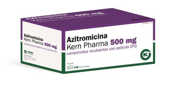 Azitromicina Kern Pharma EFG 500 mg, 150 comp. recub. ENVASE CLÍNICO