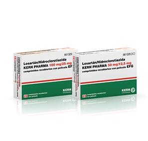 Losartan / Hidroclorotiazida Kern Pharma EFG 100 mg/25 mg, 28 compr. recub.