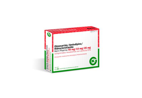Olmesartán/Amlodipino/Hidroclorotiazida KERN PHARMA  40 mg / 10 mg / 25 mg comprimidos recubiertos con película EFG