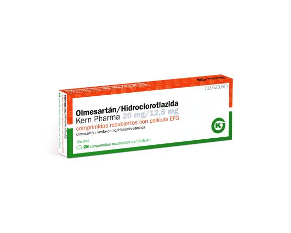 Olmesartán/Hidroclorotiazida EFG 20 mg /12,5 mg, 28 compr. recub.