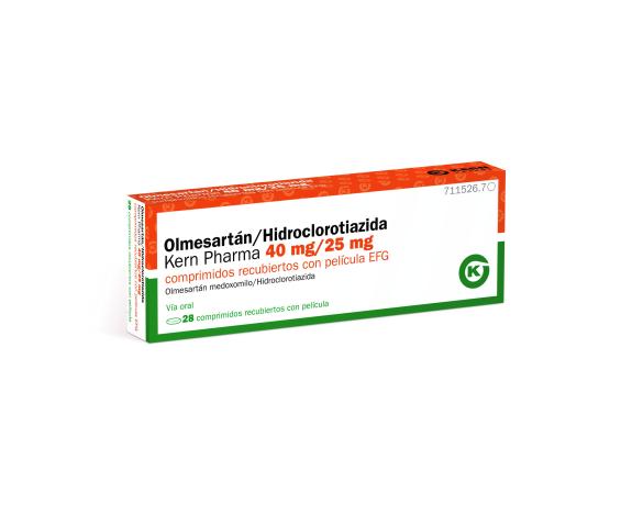 Olmesartán/Hidroclorotiazida EFG 40 mg /25 mg, 28 compr. recub.
