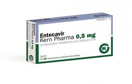 Entecavir Kern Pharma 0,5 mg comprimidos recubiertos con película EFG, 30 comprimidos